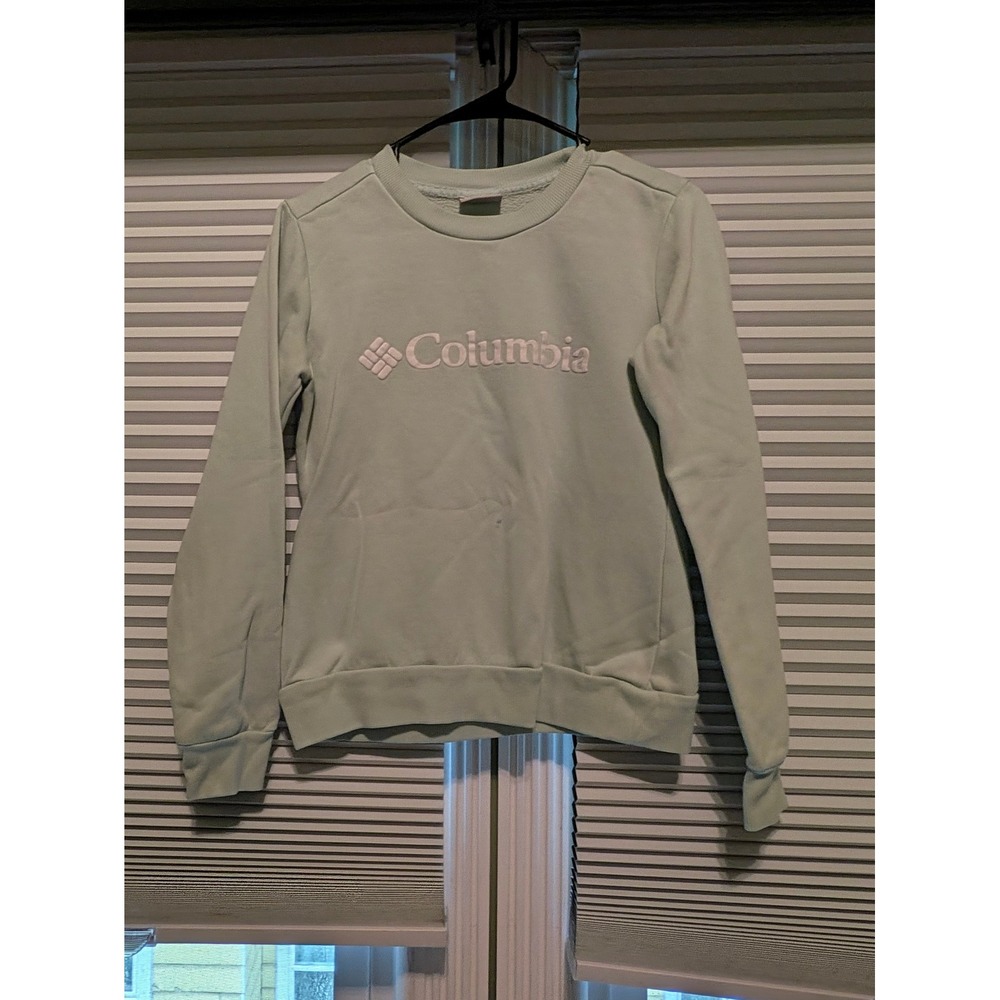 Columbia Women Crewneck Sweatshirt Mint Green Logo Fleece XL0716 XS